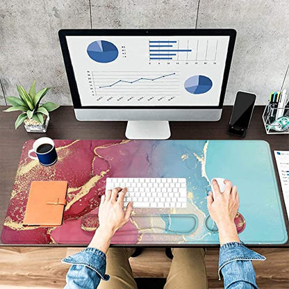 LATEEFAH Large Mouse Pad and Keyboard Wrist Rest, Desk Pad for Keyboard and Mouse, Extended Gaming Mouse Pad with Wrist Support, Waterproof Non-Slip Desk Mouse Mat for Office, Home - color: 4Pcs-Blue & Red Marble