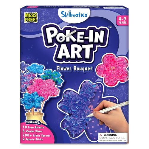 Skillmatics Poke-in Art – Flower Bouquet, Mess-Free Wood Craft Kit | Colorful Creative Play for Girls and Boys Ages 4, 5, 6, 7, 8, 9, Fine Motor Skills, Screen-Free Fun, Personalized DIY Gifts - style: 2. Flower Bouquet