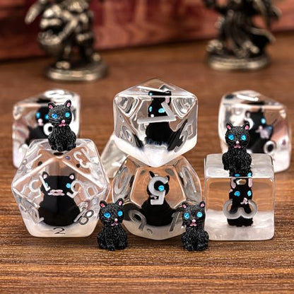 Resin D&D Dice Set, Polyhedral Black Cat Dice for Dungeons and Dragons Role Playing Games (D20, D12, D10, D8, D6, D4) for Ages 15 and Up - color: Black Cat2