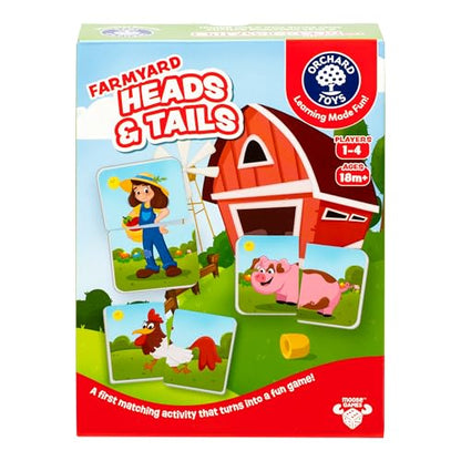 Orchard Toys, Farmyard Heads & Tails Game - New Art, A First Matching Activity That Develops Into a Fun Game, 24 Updated Chunky Cards, Age 18 Months+, 1-4 Players - style: Farmyard Heads & Tails