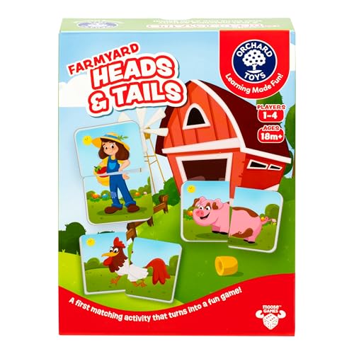 Orchard Toys, Farmyard Heads & Tails Game - New Art, A First Matching Activity That Develops Into a Fun Game, 24 Updated Chunky Cards, Age 18 Months+, 1-4 Players - style: Farmyard Heads & Tails
