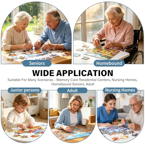 6 Pack 25 Piece Large Piece Puzzles for Seniors with Dementia & Alzheimer's Puzzles | Memory Care Games for Elderly Adults | Easy Grip Cognitive Activities in Nursing Home