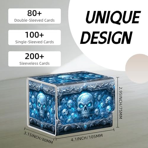 Trading Card Storage Box, Holds 100+ for MTG Cards, PU Leather with Magnetic Closure, Frost Skulls in Enchanted Frame Durable Deck Box for Magic the Gathering, Trading Card Games - color: Frost Skulls in Enchanted Frame