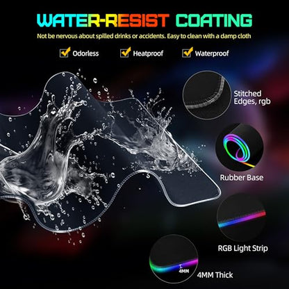 RGB Gaming Mouse Pad with Wireless Charging, Large Desk Mat, 31.5"x11.8" | XXL LED Mousepad, Ultra-Smooth Surface, Non-Slip Rubber Base, Waterproof Computer Keyboard Pad for Gamer, Black - color: Black-rgb+wireles Charging