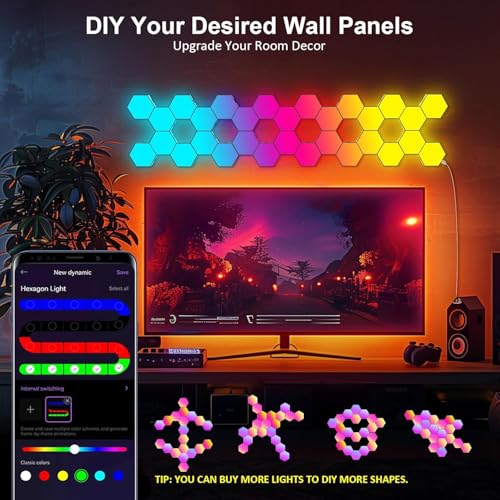 Kangtaixin Hexagon LED Lights 8 Pack - RGB Wall Panels with Music Sync, Smart App & Remote Control, DIY Modular Hex Light for Gaming Room, Bedroom, Living Room, Wall Decor - size: 8 Pack