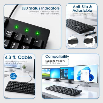 Manhattan Wired Computer Keyboard – Basic Black Keyboard - with 4.5ft USB-A Cable, 104-keys, Foldable Stands - Compatible for Windows, PC, Laptop - 3 Yr Mfg Warranty – 179324 - color: Black