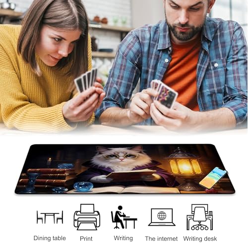 Playmat for MTG Cat Magic Play Mat 24x14 Inch Card Game Mat for Magic The Gathering TCG PTCG Playmat with Free Storage Bags Non-Slip Backing and Stitched Edge - color: Cat No With Zones