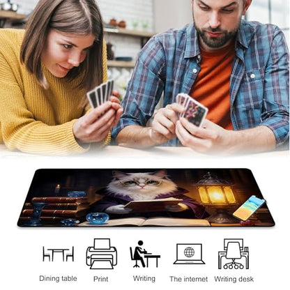 Playmat for MTG Cat Magic Play Mat 24x14 Inch Card Game Mat for Magic The Gathering TCG PTCG Playmat with Free Storage Bags Non-Slip Backing and Stitched Edge - color: Cat No With Zones