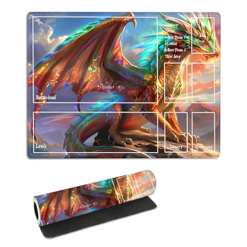 for MTG Playmat with Zones Storage Bag,for TCG Playmat and Playing Card Mat for Magic Board Games, Dragon Non Slip Stitched Edges Game Mat, Rollable Foldable Card Play mats - color: Dragon, size: With Zone 17.32''x13.78''