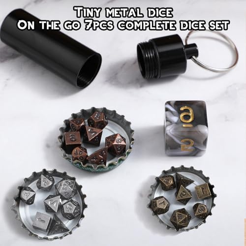 21 Pcs Mini Dice Set, DND Dice Metal Micro Miniature Dices with EDC Keychain Case Portable Role Playing Tiny Keychain DND Dices Tools & Gifts for D&D Player TTRPG Gamer or Dungeon Master