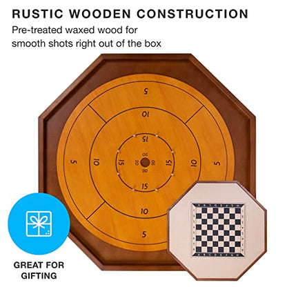 Tournament Crokinole & Checkers | Classic Dexterity Board Game for Two Players | 24 Black & White Discs & Game Board | 30 Inch