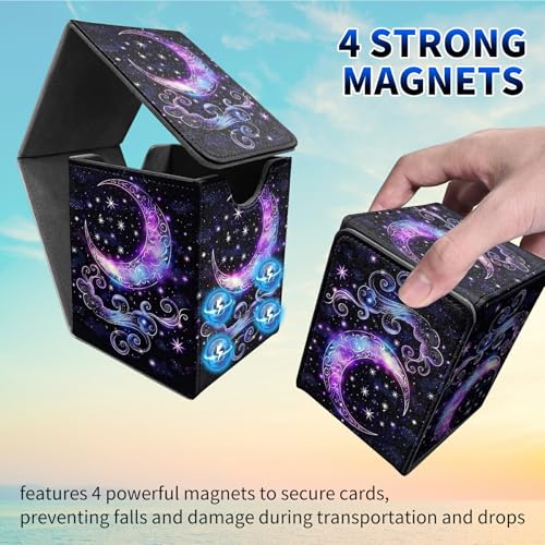 Purple Moon Card Deck Box, MTG Commander Deck Box Card Deck Case for Trading Cards, 100+ Sleeved Cards with PU Leather Magnetic Card Storage Box for TCG CCG Magic Cards - color: Card Deck Box-597