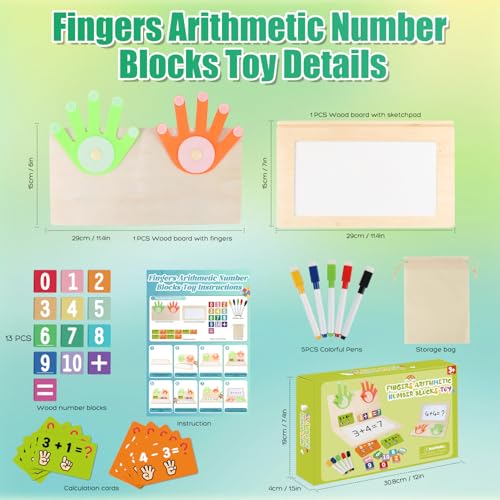 Number Blocks Toys for Kids Montessori Toys for 3 4 Years Old Learning Toys | Wooden Fingers Arithmetic Educational Math Manipulatives with Whiteboard 5-7 Boy Girl Preschool Activities Counting Game