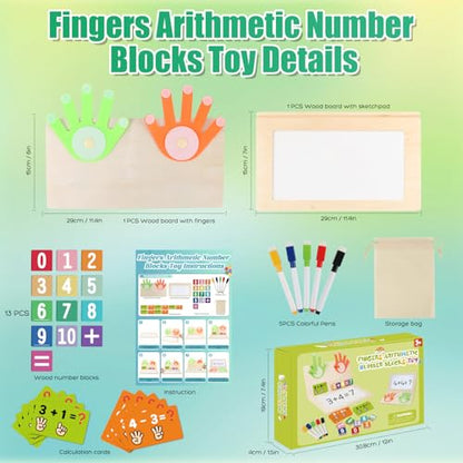 Number Blocks Toys for Kids Montessori Toys for 3 4 Years Old Learning Toys | Wooden Fingers Arithmetic Educational Math Manipulatives with Whiteboard 5-7 Boy Girl Preschool Activities Counting Game