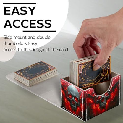 Trading Card Storage Box, Holds 100+ for MTG Cards, PU Leather with Magnetic Closure, Skull with Fiery Eyes and Winged Figures Durable Deck Box for Magic the Gathering, Trading Card Games - color: Skull with Fiery Eyes and Winged Figures