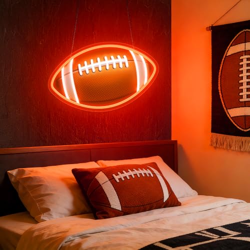 HAJAE Football Neon Sign for Wall Decor, UV Printed Football-Shaped Neon Light, Rugby LED Sign for Man Cave, Bedrooms, Game Room Decor, Gift for Football Sports Fans Teens - style: Football