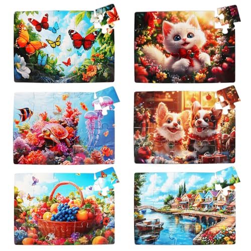 6 Pack 20 Large Piece Jigsaw Puzzles for Seniors with Dementia,Alzheimers Products for Elderly│Easy Memory Games, Cognitive Activities and Gifts for Patients in Nursing Homes(Landscape) - style: landscape