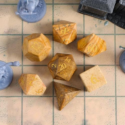 LUCKY-M Stone Dice Set D&D, Gifts for Mom Polyhedral Gemstone Dice for Dungeons and Dragons, RPG Dice Sets D&D Accessories 7 PCS (Picture Stone) - color: Gem-picture Stone