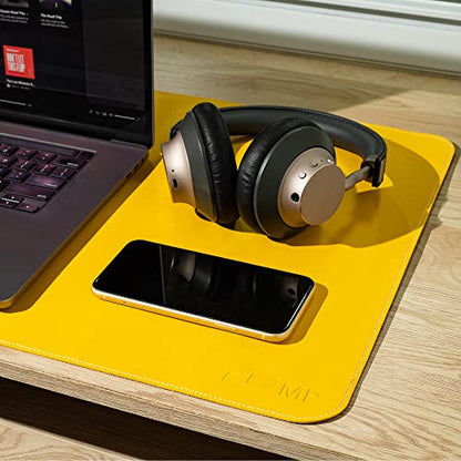 Mobile Pixels Desk Pad, Large PU Leather Desk Mat (Racing Yellow) | Desk Protector with Non-Slip Base for Keyboard and Mouse, Upgraded Sewing Waterproof Desk Mat 31.5"x 15.75" - color: Racing Yellow