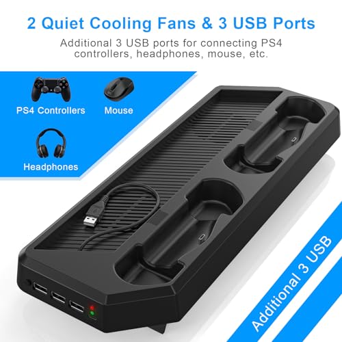 KEKUCULL Controller Charger Station for PS4Pro,Vertical Stand with Dual Controller Charging Dock Station,Dual Cooling Fan and 3 USB Ports(Only for PS4Pro)