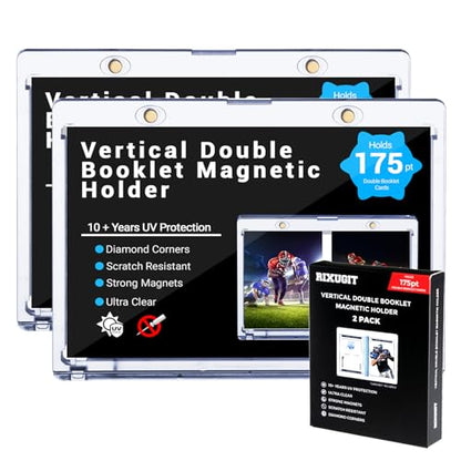 2-Pack 175pt Vertical Booklet Magnetic Card Holder | UV shield stops card fading, ideal to store and display national treasure, script and playbook collectible cards - size: 2ct 175PT Booklet Holder