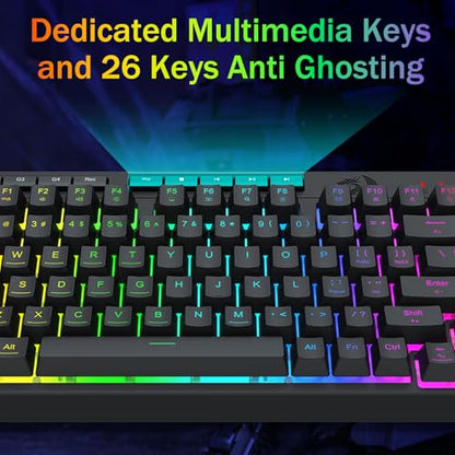 Redragon K524 75% Wired Gaming Keyboard, RGB Backlit, Whisper-Quiet, Black | Membrane Keyboard with Programmable Macro and Multimedia Keys, Anti-ghosting, Spill Resistant,Compact for Win/MAC/PS/Xbox - color: Wired