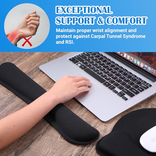 6 Pcs Mouse Pad and Keyboard Wrist Rest, Keyboard and Mouse Pad Set with Wrist Support, Ergonomic Memory Foam Wrist Rest for Computer Keyboard Office, Gaming, Computer, Laptop, Typing Comfort