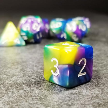 Sage’s Portal Stones DND Dice Set Acrylic Opaque 7-PC Polyhedral DND Dice Set for Dungeons and Dragons D&D Sage’s Cantrips RPG Tabletop TTRPG (Purple/Blue/Green/Yellow) - color: Purple/Blue/Green