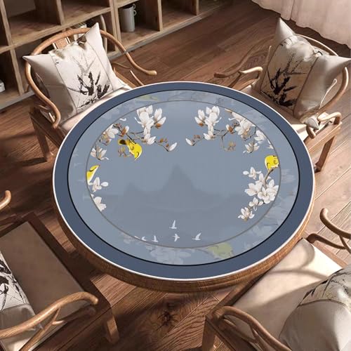 Round Mahjong Mat Silent and Noise Reduction Mahjong Tablecloth with Rubber Backing Large Play Mat for Poker, Card, Board, Tile Games(Light Blue,70cm/27.55in) - color: Light Blue, size: 70cm/27.55in