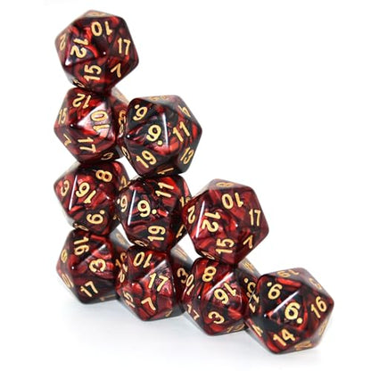 SmartDealsPro 10-Pack 20 Sided Dice D20 Polyhedral Dice for DND RPG MTG Table Game (Black-Red) - color: Black-red