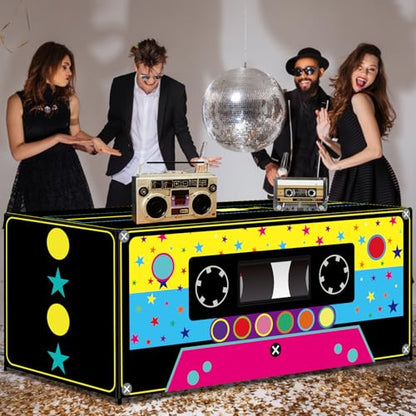 6FT 80s 90s Theme Tablecloth 90s Party Decorations Radio Cassette Player Tablecover Retro Disco Rectangle Table Cloth for Back to 80'S 90'S Hip Hop Birthday Party Decor Supplies - style: Cassette