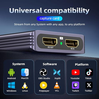 4K HDMI Video Capture Card for Nintendo Switch 2, PS5, Xbox, PC,Streaming- USB 3.0 Game Capture Device with 2K 30fps, Compatible with Broadcasting, Mobile Cameras & More - color: G2