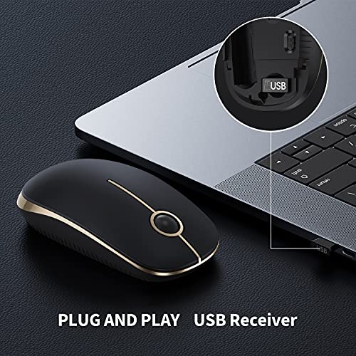 VssoPlor Wireless Mouse, 2.4G Slim Portable Computer Laptop Mouse with Nano Receiver Quiet Silent Optical Mice for Notebook, PC, Laptop, Computer-Black and Gold - color: Black and Gold