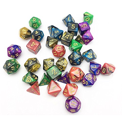 SmartDealsPro 5 x 7-Die Double-Colors Polyhedral Dice Sets with Pouches for D&D DND RPG MTG Dungeon and Dragons Table Board Roll Playing Games D4 D6 D8 D10 D% D12 D20 - color: 5-color Sets