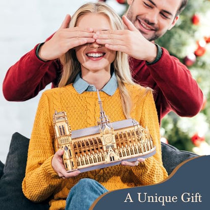 Rowood 3D Puzzles for Adults,Wooden Architecture DIY Model Kit Building Set for Adults, Notre-Dame de Paris Cathedral and Castle Collection,Birthday for Women Friends - style: Paris Cathedral