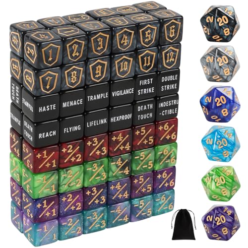 102 Pieces MTG Dice Counters Set Bulk Ability Keyword Tokens Shield Life Counters 6 Sided Dice for Magic The Gathering TCG Card Gaming Accessories D - color: Color Combo D-black Set