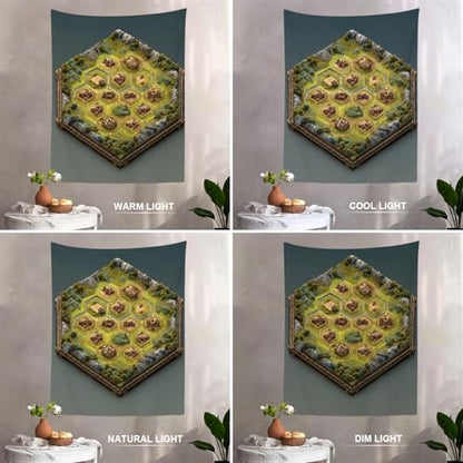 Batmerry Hex Grid Battlefield Miniature Terrain Tapestry, Isometric Game Map With Villages Wall Art Hanging Polyester Fiber White Ruffled Around for Dorm Room Bedroom Living Room, 59.1x51.2 inches