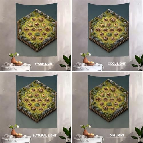 Batmerry Hex Grid Battlefield Miniature Terrain Tapestry, Isometric Game Map With Villages Wall Art Hanging Polyester Fiber White Ruffled Around for Dorm Room Bedroom Living Room, 59.1x39.4 inches