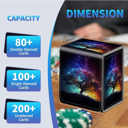 Card Deck Box for Trading Cards,MTG Commander Deck Box Fits 100+ Single Sleeved Cards,Leather Magnetic Card Storage Box for YuGiOh TCG CCG Cards,Galaxy Tree - color: Galaxy Tree