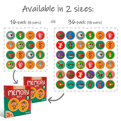 Montessori-Inspired Wooden Matching Game for Toddlers 2-4 Years - Durable, Scratch-Resistant 36 Card Set, Includes Carry Bag - Memory Game for Toddlers 2-4 Years - Cognitive Verbal Skills Development - size: Animals 36 cards