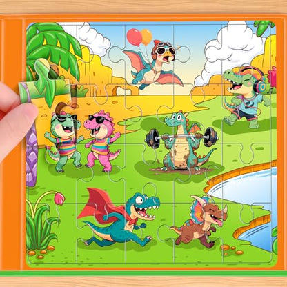 3 in 1 Magnetic Dinosaur Puzzles for Kids Ages 3-5, 3x20 Pieces Puzzles for Toddlers 4-6, Car Airplane Road Trip Activities Magnet Games Toys for 3 4 5 6 Year Old Boys - style: Dinosaurs 60Pcs