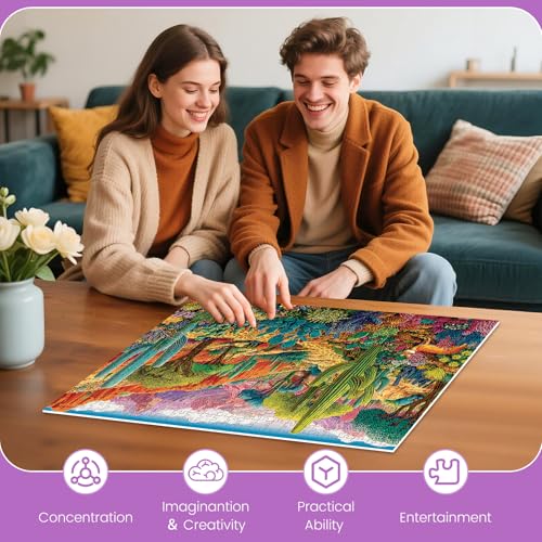 500 Piece Jigsaw Puzzles for Adults, Colorful Desert 500 Piece Puzzle, Vibrant Landscape with Cacti, Fox and Mountains Jigsaw Puzzles, Relaxing Gift for Adults, Seniors, 20.5 x 15 in - style: DESERT