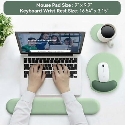 Mouse Pad with Keyboard Wrist Rest,Ergonomic Mouse Pad Wrist Support PU Base with Coaster,Mousepad with Nonslip Base for Computer Laptop Keyboard Home&Office - color: E-Green