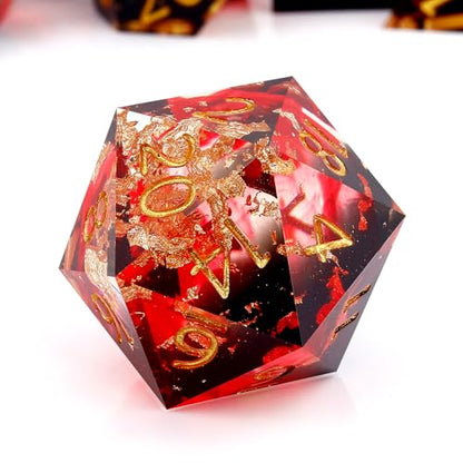 Haxtec Volcano Landscape DND Dice Set Sharp Edge Resin Polyhedral Dice, Lava &D Dice with Metal Case, Handmade Gold Flake Inside Dice Set for Dungeons and Dragons TTRPG, Red Black Gold DND Gift - color: Black Red