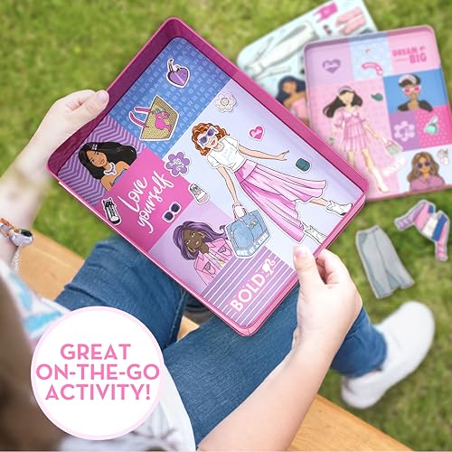Barbie D.I.Y. Magnetic Play Set, 75 Pieces, 3 Magnetic Dolls, Crafts for Kids Ages 4-8, 4 Year Old Girl Birthday Gifts, Girl Toys, Cute Travel Toy, Fun Airplane Activities, Pretend Play for Girls - color: Barbie