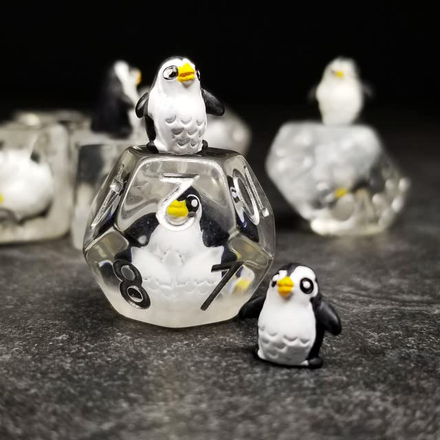 Sage's Portal Animal Familiars Resin DND Dice Set Polyhedral Dice Set for Dungeons and Dragons RPG Pathfinder Tabletop TTRPG (Friendly Penguin) - color: Friendly Penguin, style: Dice Set Only