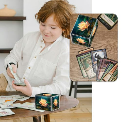 Strong Magnet MTG Playing Card Case Cover Commander Deck Box Creative Pattern Trading Card Storage Box for Collectible Games,A Lotus Flower In The Water Butterfly - color: A Lotus Flower In The Water