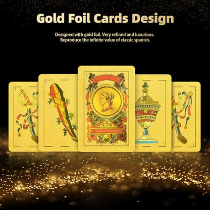 CDBXRA Spanish Playing Cards, Original Spanish Cards Games Deck of Cards | Briscas Cards Puerto Rico Mexican Playing Cards (Gold x 2) - color: Gold X 2