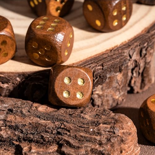 10PCS 6 Sided Dice Set 16mm Wooden D6 Game Dice for DND Board Games | Leather Storage Bag, DM Gift, for Dungeons and Dragons Role Playing Games - color: D6-brown G