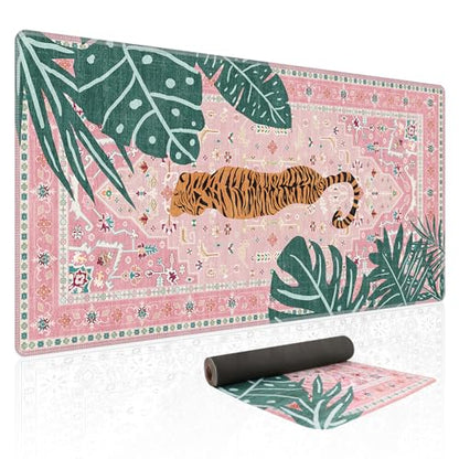 Baziabbo Cute Desk Mat,XXL Extended Large Mouse Pad,Gaming Mousepad with Stitched Edge,Non-Slip Rubber Base Keyboard Desk Pad for Home Office Study Game (A-Pink) - color: A-Pink